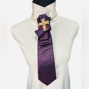 Pierre Cardin Purple Necktie with Gold Cross Brooch